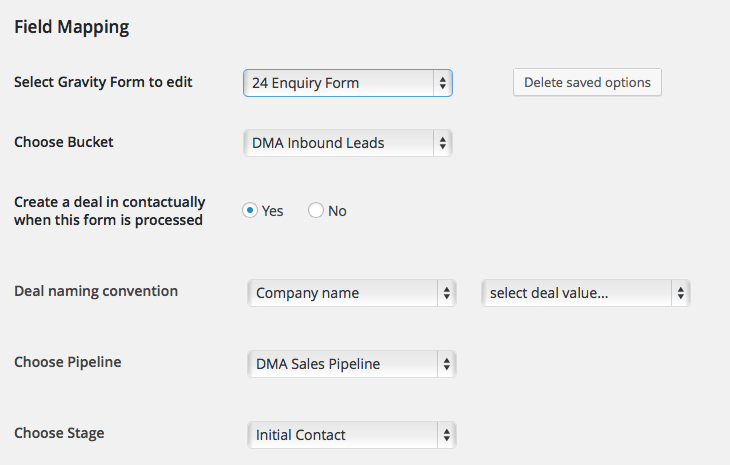 Choose pipeline and deal option  for this form