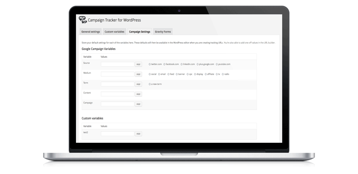 WordPress google campaign tracker default settings